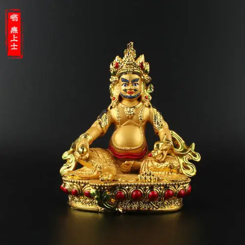 Tibetan Buddhism Hand painting resin Gilt statue Yellow Jambhala A8