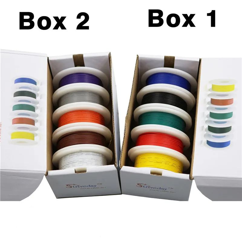  50m UL 1007 24AWG 5 color Mix box 1 box 2 package Electrical Wire Cable Line Airline Copper PCB Wir