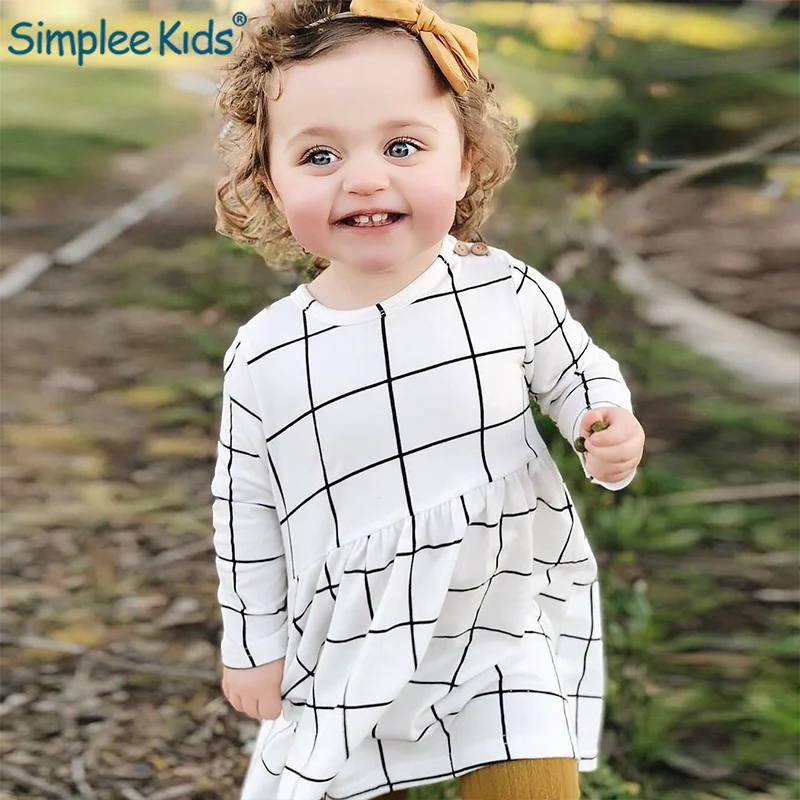 

Kids Girls Dress Elegant Children 2 piece Clothing Sets Long Sleeve Party Dress White Plaid Dress With Hair Band Spring Summer