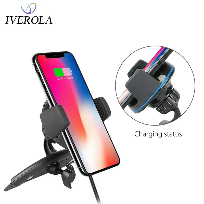 Univerola Qi Беспроводной автомобиля Зарядное устройство Держатель слота CD для iPhone X