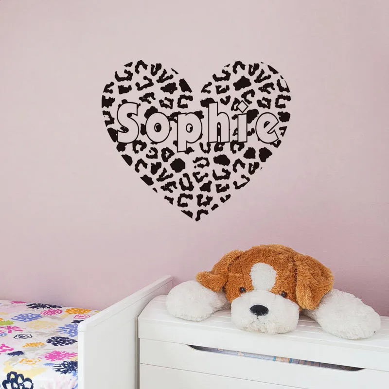 New Arrival Cheetah Print Heart Wall Stickers Art Murals Removable Vinyl Customized Name Wall Decals Home