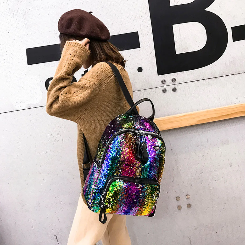 

New Sequins Backpack New Teenage Girls Fashion Bling Rucksack Students School Bag with Pencil Case Clutch Mochilas HW