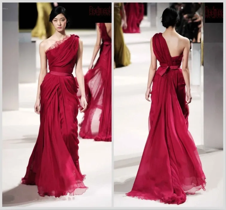 red chiffon evening gown