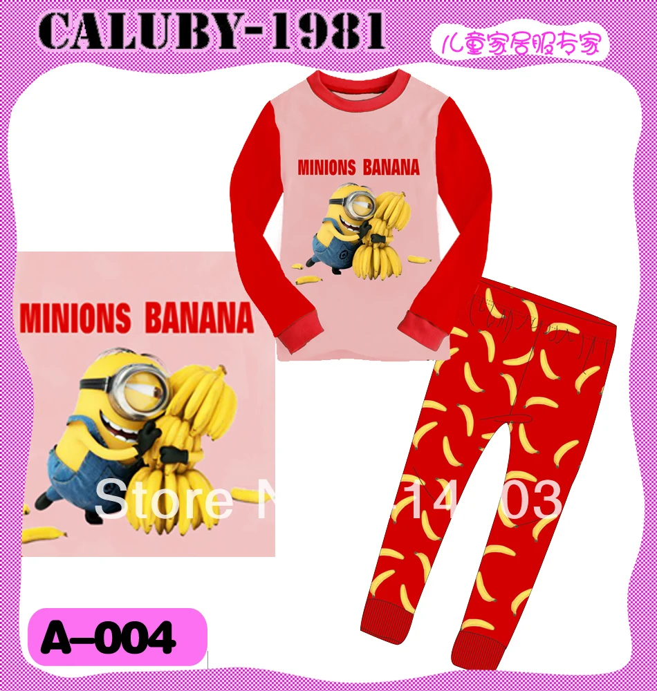 2014 New Arrival minions banana 2PCS Boys&ampGirls Long sleeve pajamas sets clothes for kid 6sets/lot | Детская одежда и обувь