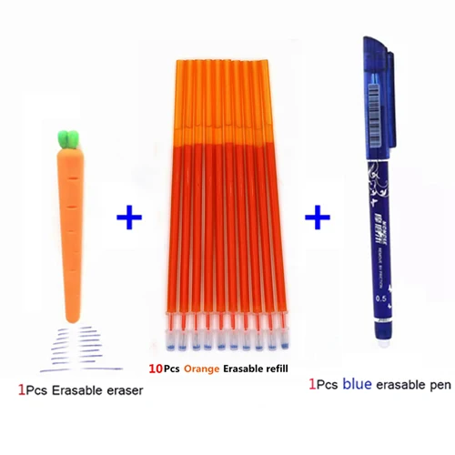 12 шт./лот стираемая гелевая ручка, стержень, набор ластиков 0,5 мм, синие, черные, красные чернила, стираемая ручка для школы, офиса, канцелярские принадлежности - Цвет: 12Pcs orange set