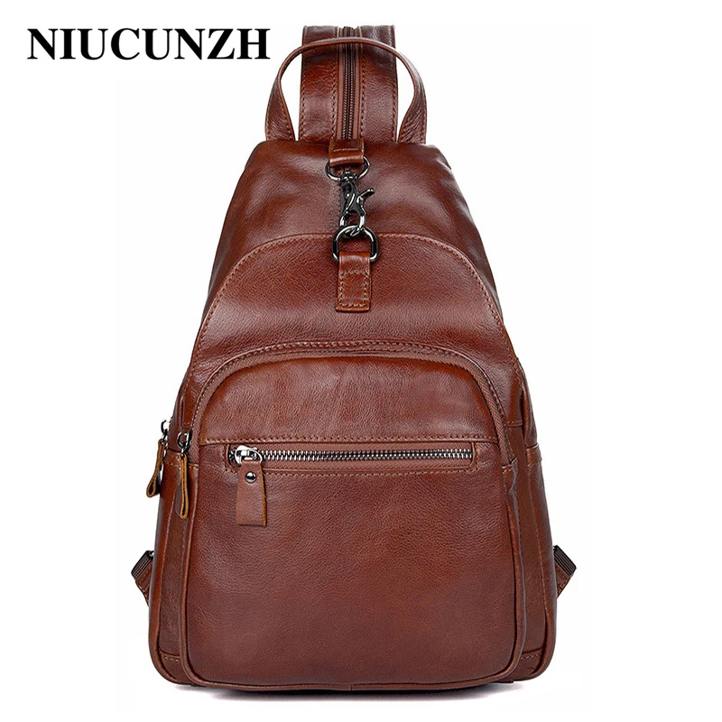 

NIUCUNZH Unisex Fashion Chest Bag Men Real Leather Small Backpack Women Simple Crossbody Bag Men Shoulder Bag Chest Pack 4005
