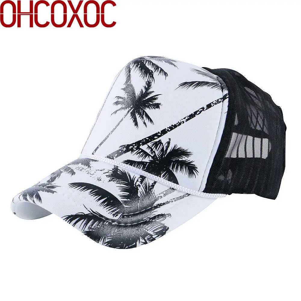 

men women casual summer baseball cap sun hat mesh style cool print Coconut tree pattern adjustable female male trucker cap hat