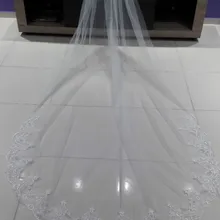 Вуаль для свадьбы 3 м, однослойная кружевная кромка, белая или слоновая кость, свадебная вуаль, Длинная свадебная вуаль, дешевые свадебные аксессуары, Veu de Noiva