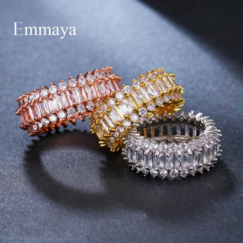 Emmaya брендовые серебряные кольца с цирконием, прозрачные кольца с фианитами золотого цвета для женщин, модные ювелирные изделия,, подарок, вечерние