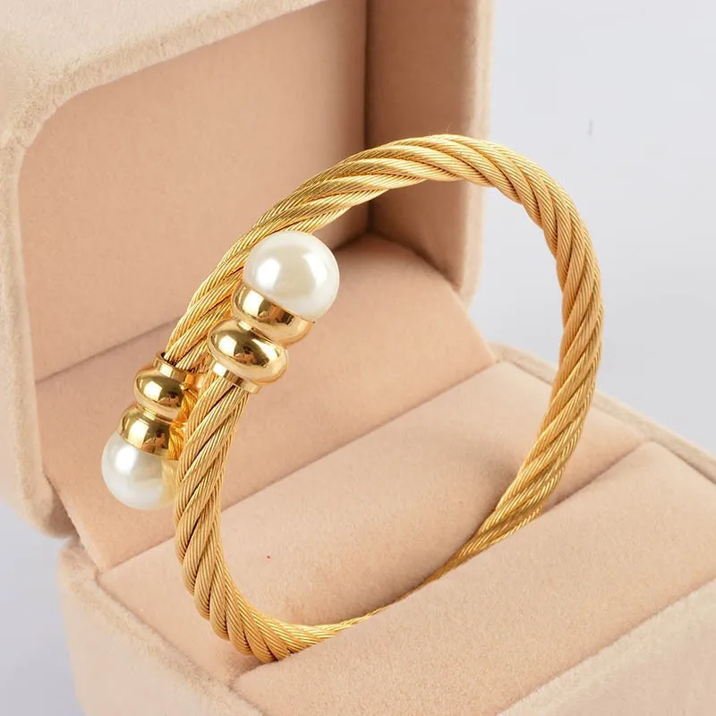 Новые женские браслеты из нержавеющей стали 316l золотого цвета, модные ювелирные изделия с жемчугом - Окраска металла: Gold