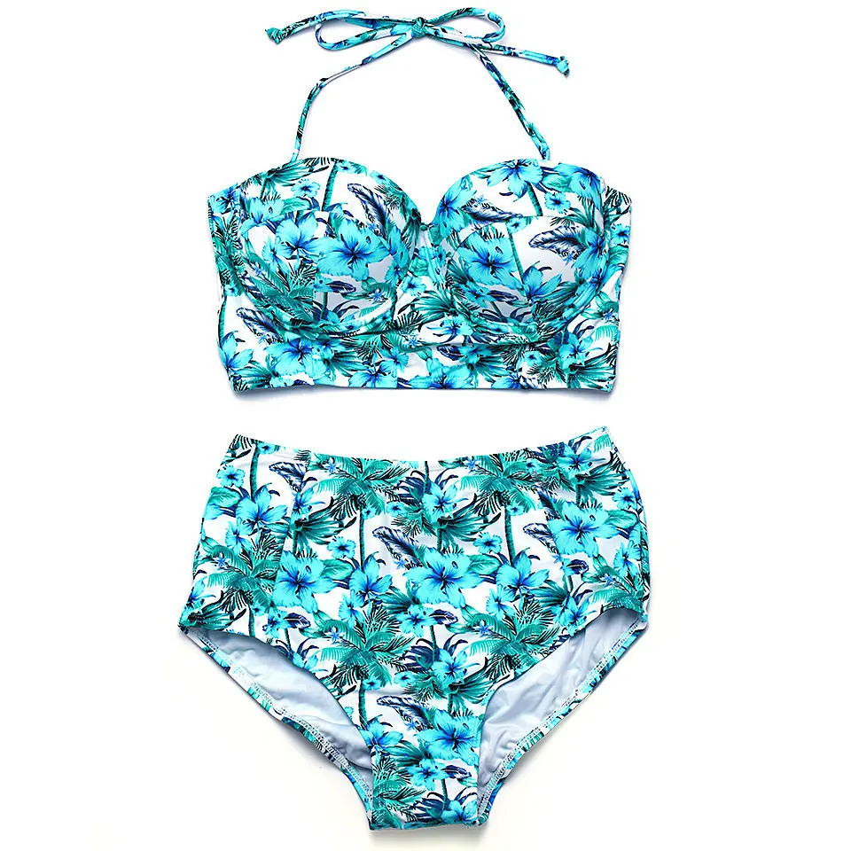 

2019 New Sexy Swimwear Women Floral High Waisted Summer Bikini Set Bandage Push-Up Padded Swimsuit Bathing Beachwear S96601J