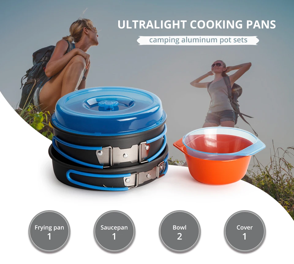 APG Outdoor Pots Pans Set Mini Gas Stove Camping Cookware Hiking Tableware With Foldable Spoon Fork Knife