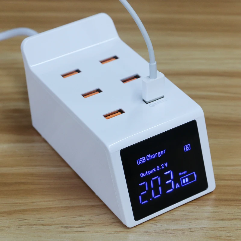 40W Quick Charge 3.0 Smart USB Charger Adapter Led Display Fast Charging Power Socket Sation HUB (1)