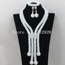 Новая мода нигерийские Свадебные африканские Бусины Jewelry Set White Crystal Цепочки и ожерелья браслет и Серьги c00902