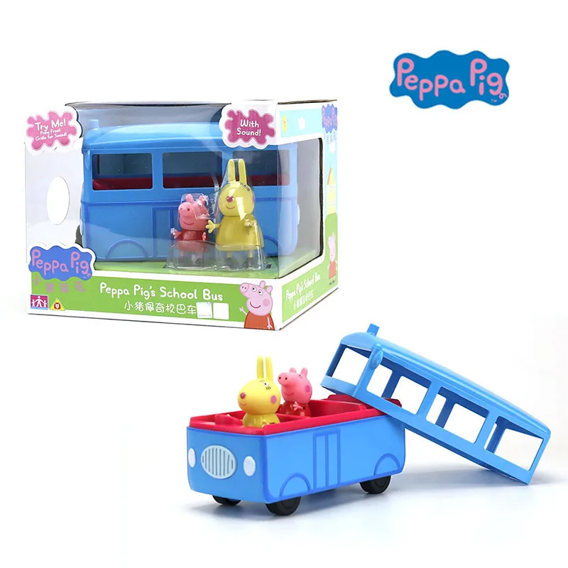 2018 Genuine PEPPA PIG school bus with figure peppa & Miss Rabbit Children