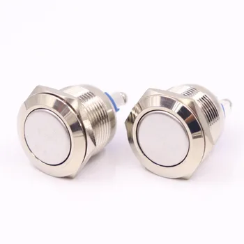 

19mm metal push button waterproof nickel plated brass switch flat head Round shape momentary self reset 1NO