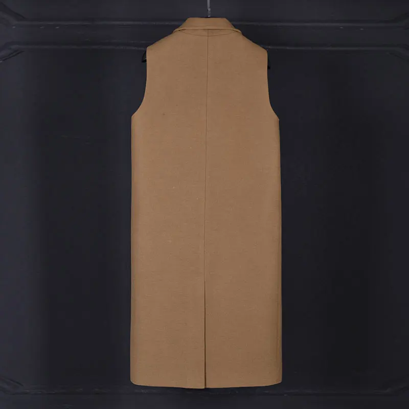 QAZXSW New Women Formal Jacket Brand Waistcoat Sleeveless Long Wool Coat OL Jacket XS~XXL Slim Sleeveless Jacket Suit Vest ZJ886