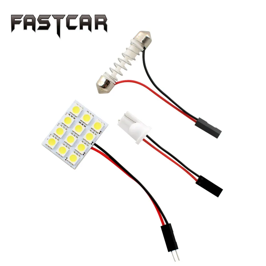 10pcs T10 BA9S Festoon 2 Adapters 12 SMD 5050 Led White Light 12V LED