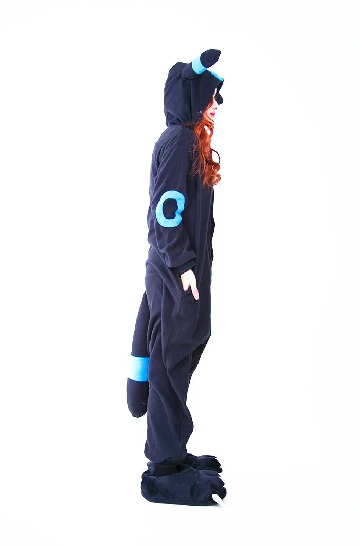 Мультфильм синий блестящий Umbreon Onesie Косплэй костюм флисовое ночное белье пижамы Хэллоуин Черный Umbreon комбинезон