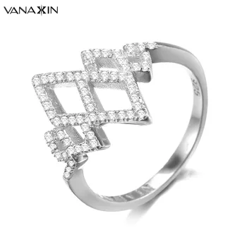 

VANAXIN 925 Sterling Silver Rings for Women AAA White Clear Cubic Zircons Engagement Fashion Ring Gold/Silver Color Gift Jewelry