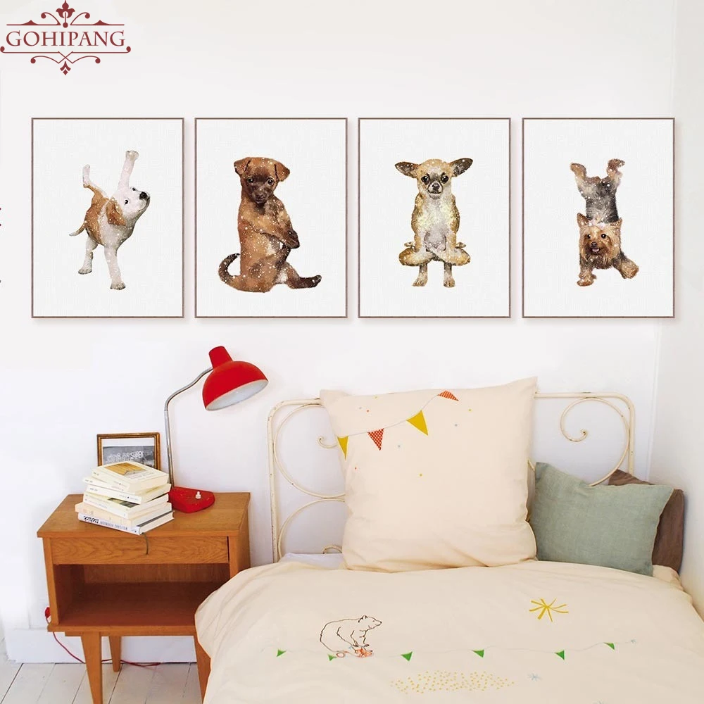 Watercolor-Animal-Kawaii-Funny-Pets-Dogs-Yoga-Posters-Prints-Sports-Nordic-Wall-Art-Pictures-Home-Decor