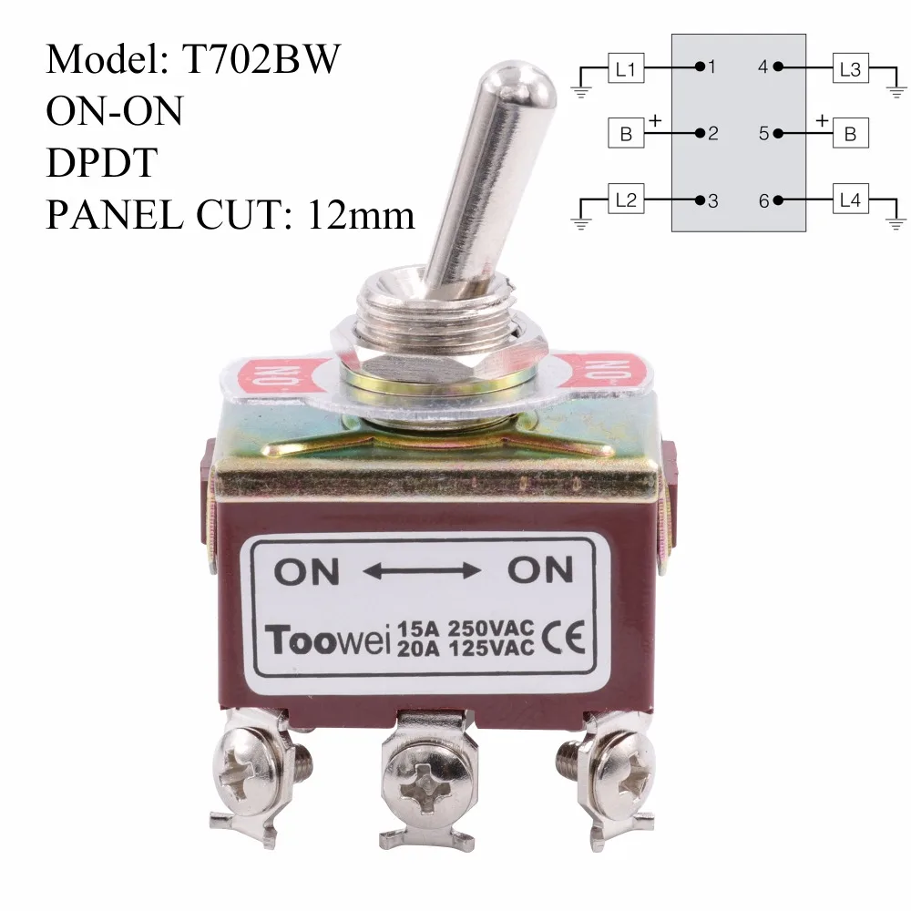 TOOWEI SPST DPDT тумблер ВКЛ.-ВЫКЛ.-ВКЛ.-ВЫКЛ. Клавишный выключатель питания переменного тока 250 В 15А 125 в 20А