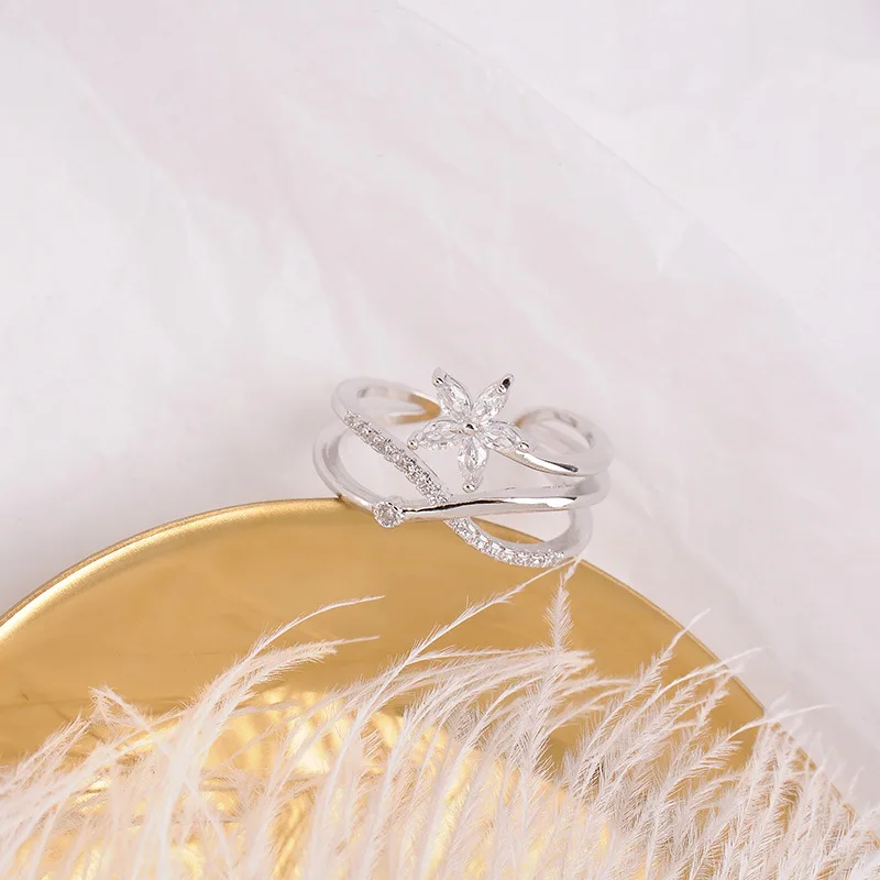 

PJX Multi-Layer Zircon Flower Sweet Trend Jewelry Simple Temperament Jokey Three-Dimensional Opening Exaggerate Ring B-LL-005