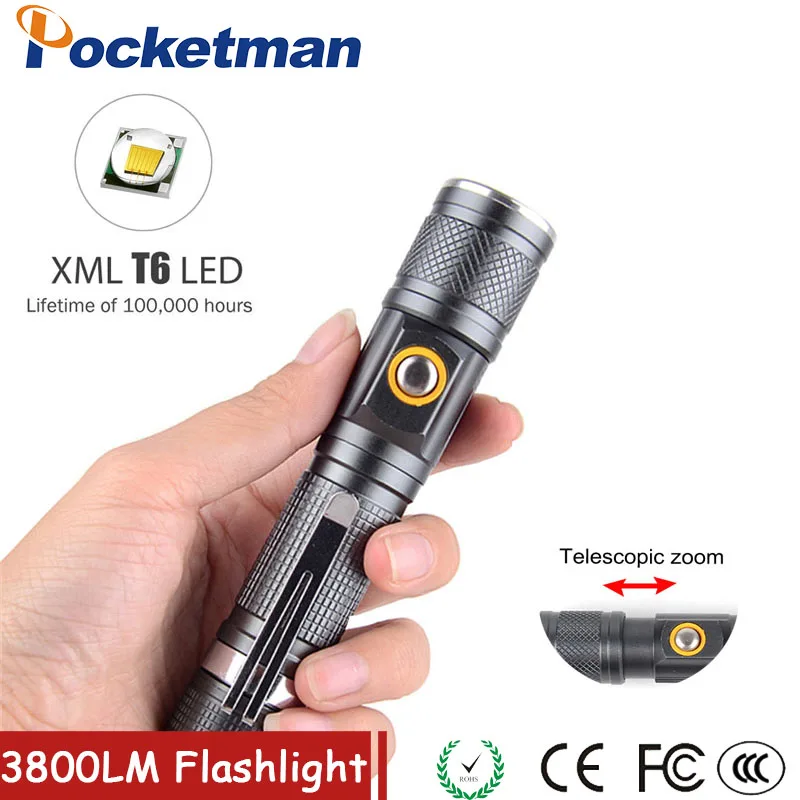 

3800Lm Ultra Bright Tactical Flashlight Portable LED Flashlight Zoomable Torch Adjustable Focus for Hiking Camping Lamp