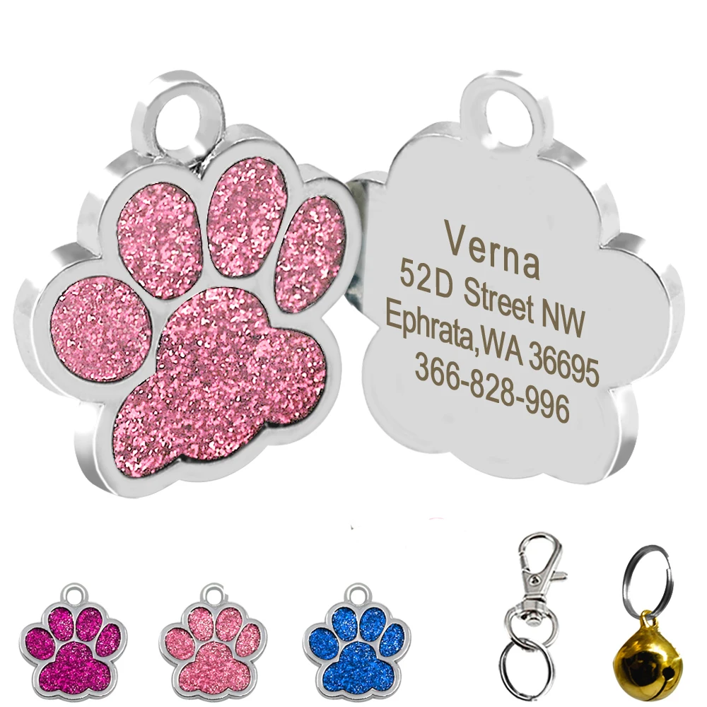 Drop shipping Paw Shape Dog ID Tag Engraved Dog ID Name Tags Pet Collar