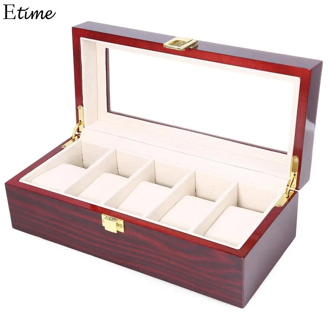 

FANALA Watch Box 5 Grid Watches Boxes Display Collection Case Watch Holder Organizer Metal Buckle New Jewelry Gift Box Red