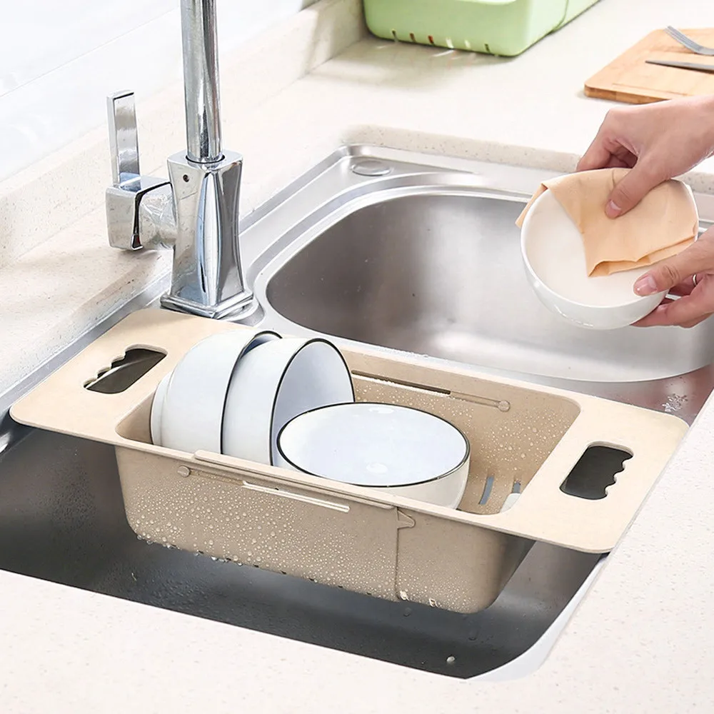 

Drain basket kitchen retractable sink drain rack multi-function plastic dish rack sink filter water basket L0527