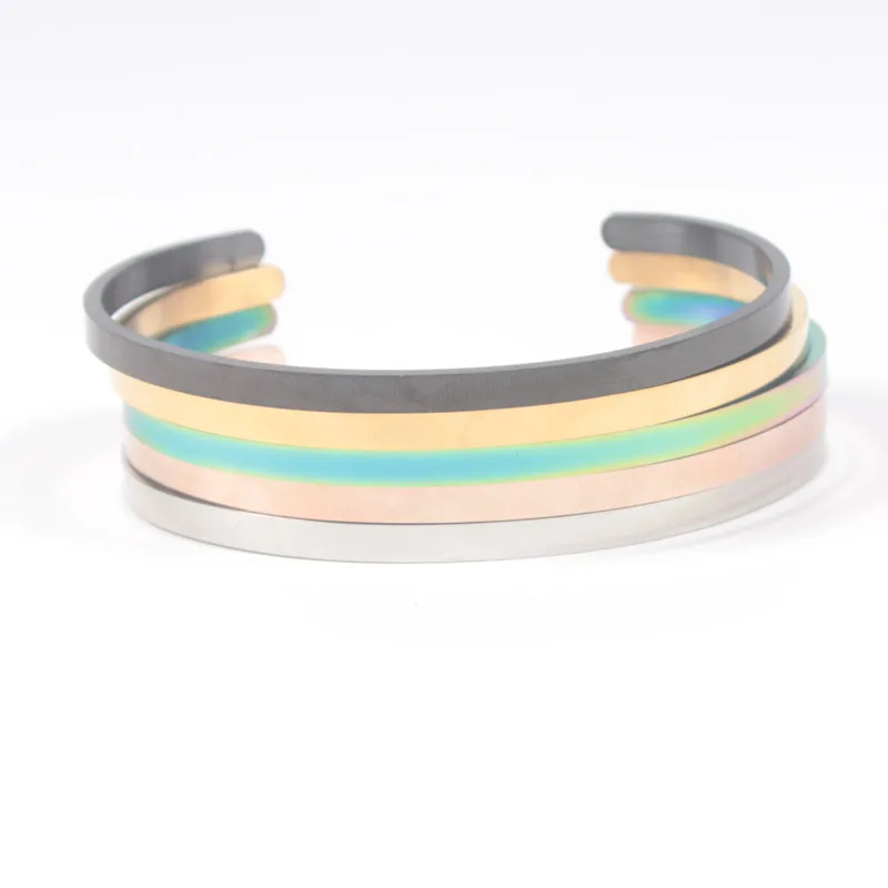 

5 Colors Plain 4mm Width Mantra Bracelets Open Cuff Bangles 316L Stainless Steel Bangle Positive Inspirational Quotes Bracelets