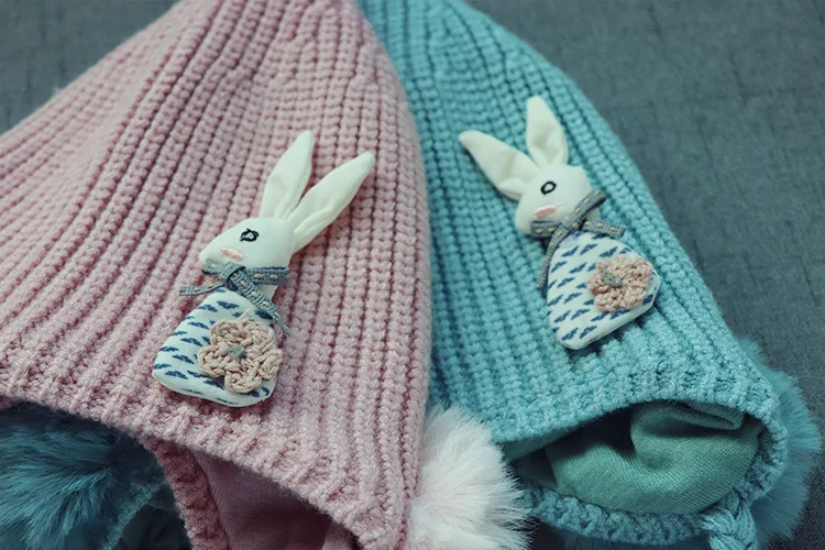 New Autumn And Winter Baby Hats  Wool Earmuffs Knitted Plush Children's Hat With Cute Rabbit 3 Months -2 Years Old GCG55 (2)