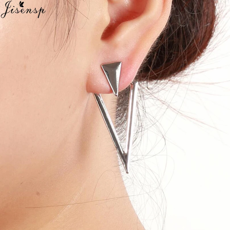 

Jisensp Fashion Brincos 2018 Simple Design Geometric Earrings Female Big Triangle Stud Earrings For Women Jewelry Ear Jacket