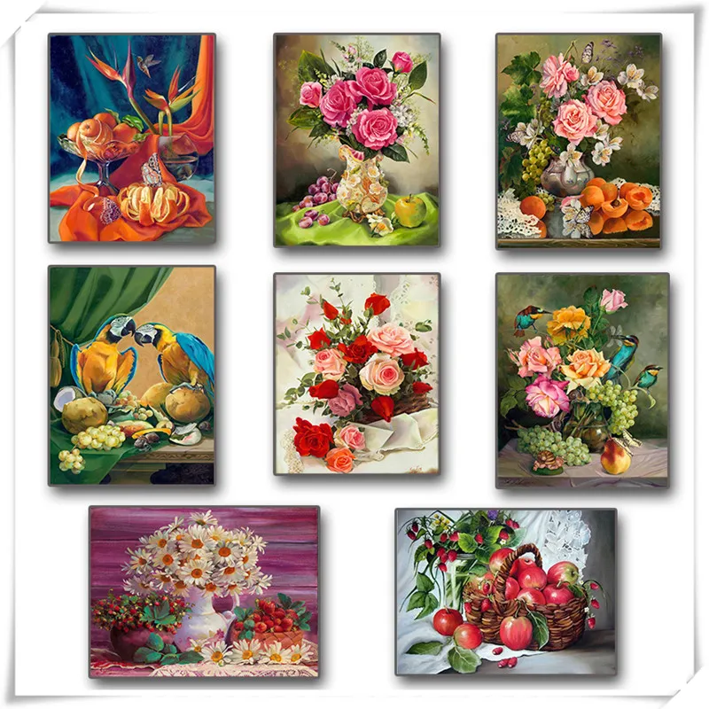 

5D DIY Diamond Embroidered Fruit Flower Kitchen Vegetables, Diamond Flower and Bird Pictures Cross Stitch Home Decoration kit