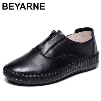 

BEYARNE 2019 New Handmade shoe Loafers Women Shoes Casual Work Driving Shoes Women Flats Genuine Leather Flat Plus SizeE216