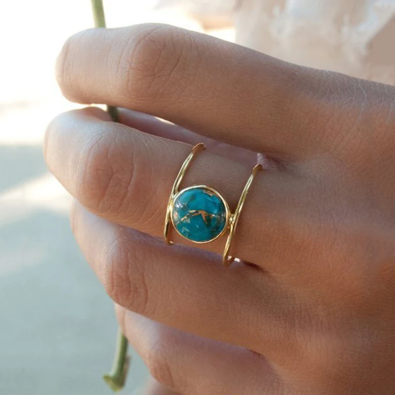 

Personalized Vintage Natural Blue Turquoises Rings for Women Men Antique Silver Titanium Double Layer Male Finger Ring Jewelry