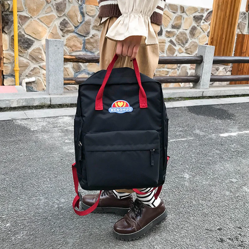 MENGHUO Panelled 2018 Women Canvas Backpack School bag for Girl Ladies Teenagers Casual Travel bags Schoolbag Backpack Mochila (34)