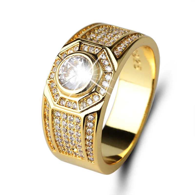

Super shiny AAA CZ Micro Pave Rhinestone Iced Out Bling Square Ring IP Gold Filled Copper Rings for Men Jewelry for friend gift
