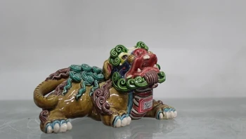 

5 Taiwan Cochin pottery Colorful porcelain fengshui foo dog lion wealth Statue