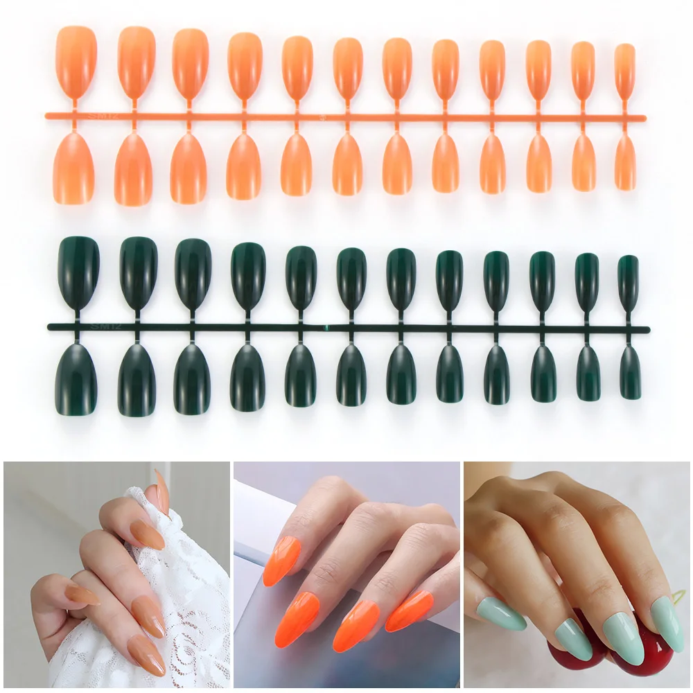 24 PCS Stiletto Fake Nails 28 Styles Long Size Pointed Solid Color DIY Nail Art Press On Nails Tips Accessory Full False Nails