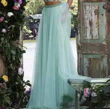 Delicate Long Mint Green Lilac Tulle Skirts For Women Crystal Beaded Waistband Tutu Skirt fashion Style Pleat Summer Style