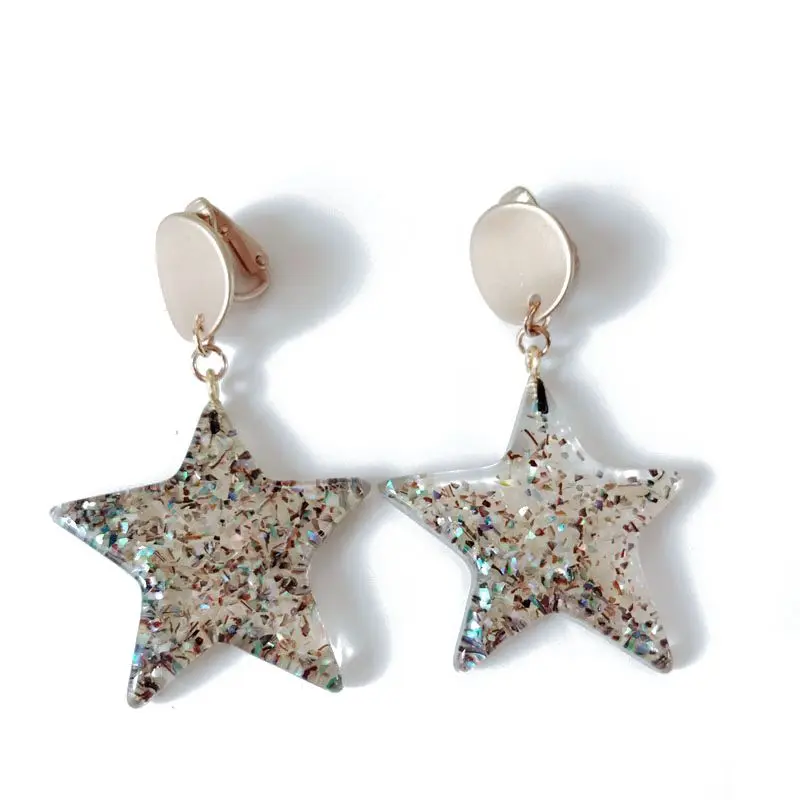 

Free Shipping Glitter Star Resin Elegant Clip Earring