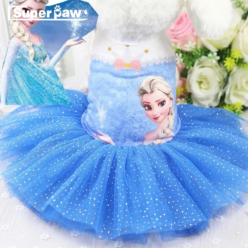 

Pet Dress Chihuahua Princess Dresses Frozen Style Print Tulle Dog Clothes for Small Medium Dogs Wedding Tutu Skirt Clothes GGC05