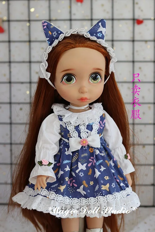 

[DY189] 2019 Free Shipping 16" Disyne Doll Clothes # Blue with Butterfly Printed Dress Set for 16 Inch Girl Doll for Retail