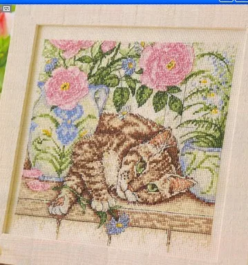 

kits-for-embroidery counted cross stitch kits cats in vase flowerrs 14ct white canvas diy handmade crafts animals living room