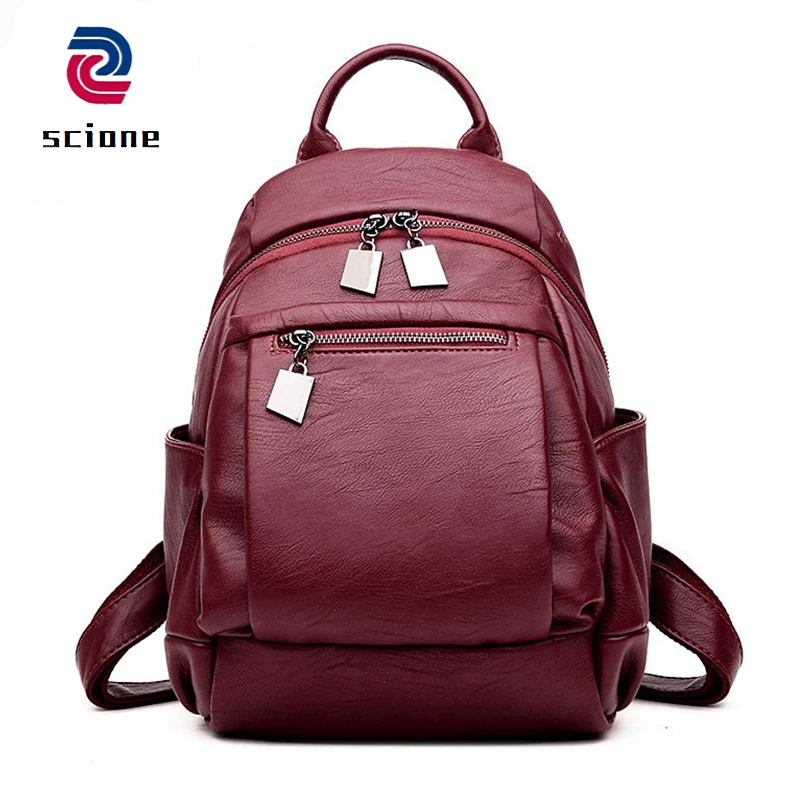 

Fashion Soft Leather Backpack Women Large Capacity Casual Travel Bag For Female Solid School Backpacks For Teenage Girls mochila