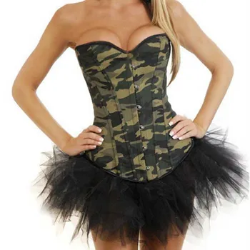 

Army Green Camouflage Denim Cosplay Overbust Corset Top Bustier Sexy Gothic Clothing Espartilhos E Corpetes Corsets And Bustiers