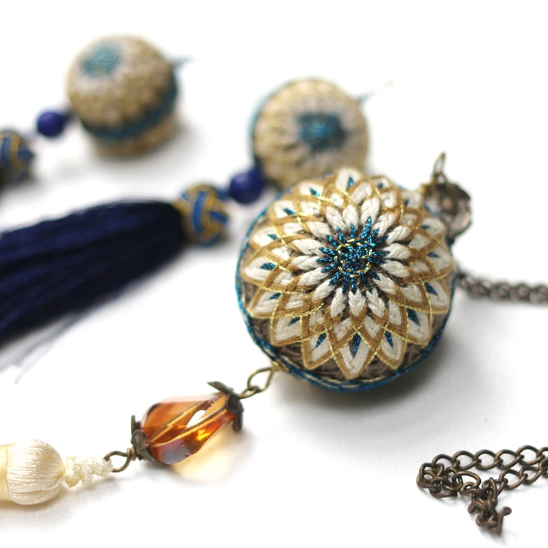 

DIY needlework embroidery unfinished handmade ball tassel necklace earrings material sets versatile clothing accessories