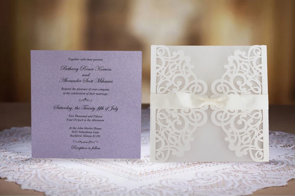  White and Purple Wedding Invitation - Set of 50 - 32413557553